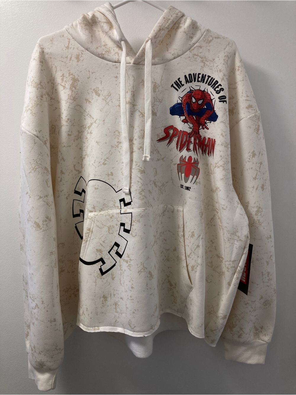 NWT Marvel Spider-Man Oversized Graphic Hoodie XL Cream Pullover Unisex